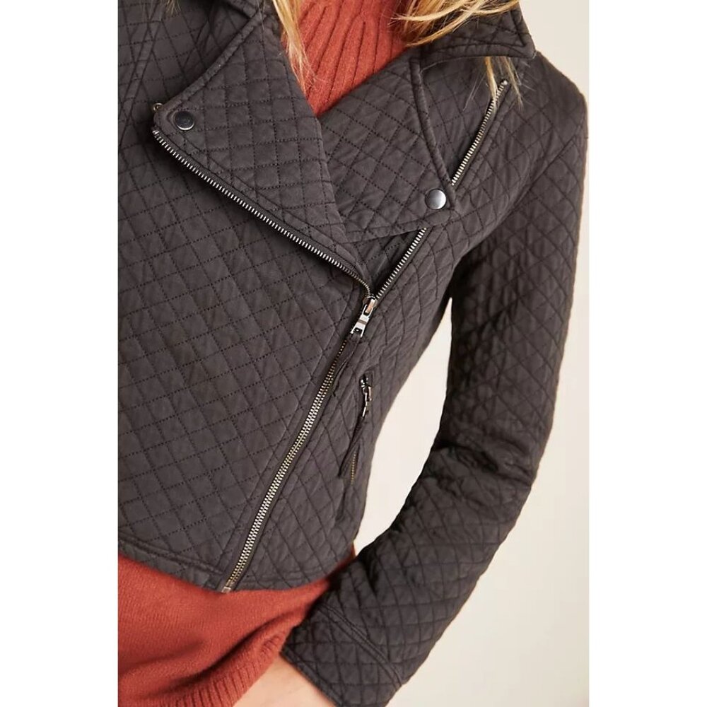 Marrakech Anderson Quilted Asymmetrical Charcoal Moto Jacket Women's Sz S - Picture 5 of 10